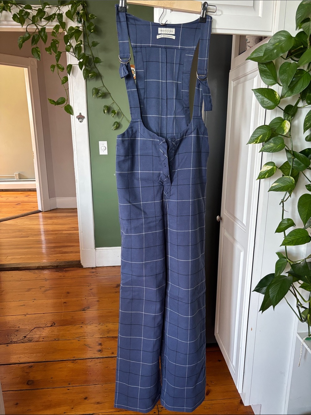 Urban Outfitters Navy and White Windowpane Top